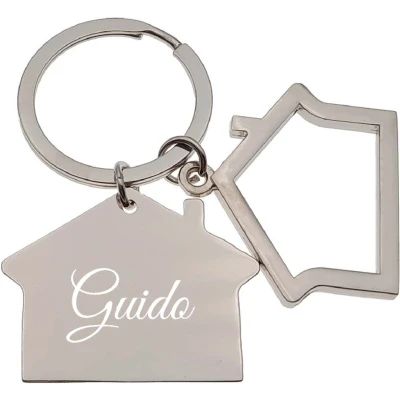Afbeelding van Sleutelhanger RVS Huis Met Naam Gravering Guido