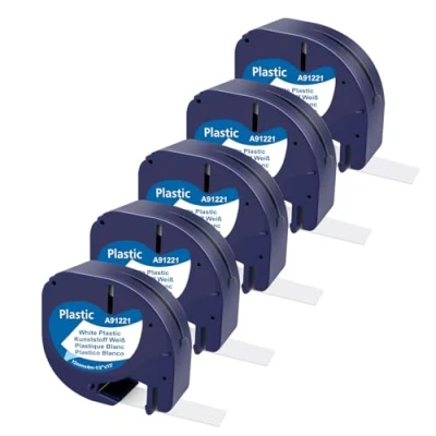 Afbeelding van CNMTCCO compatibel met Dymo Letratag labeltape, 12 mm x 4 m, kunststof, witte tape voor LT 100H, 100T, 200B, XR XM, zwart op wit
