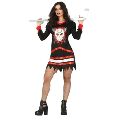 Afbeelding van Guirca Horror Films Kostuum Bloed Fanatieke IJshockey Speelster Vrouw Rood, Zwart Maat 38 40 Halloween Verkleedkleding
