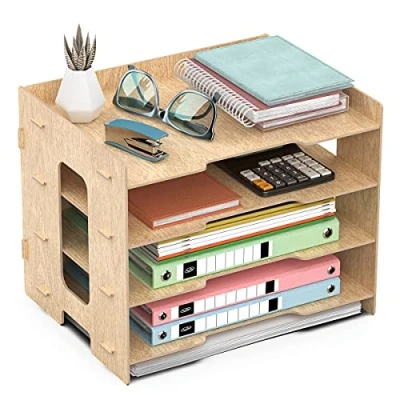Afbeelding van Houten Bureau Organizer Accessoires Brievenbak Postbakje Sorteerbakjes Documentenhouder Papierbak Kantoor Kantoorartikelen