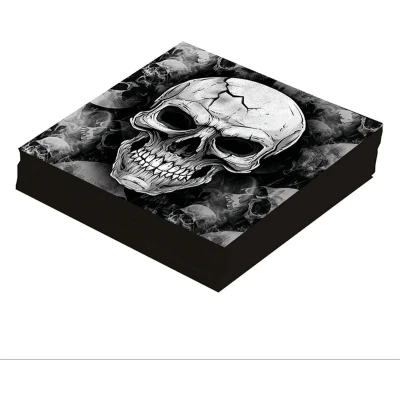 Afbeelding van Halloween/horror schedel/doodshoofd servetten 12x zwart papier 33 cm Feestservetten