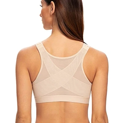 Afbeelding van MELENECA Vrouwen Volledige Dekking Front Bevestiging Draadloze Comfort Niet Gewatteerde Houding BH Beige 95D