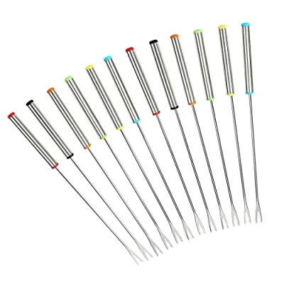 Afbeelding van GuDoQi Fonduevorken Roestvrij Staal, 12 Delig, 24 cm, Barbecue Vorken Grillvork, Hittebestendige greep, BBQ Vork Herbruikbare voor Chocolade Fruit Vlees Grill Gereedschap