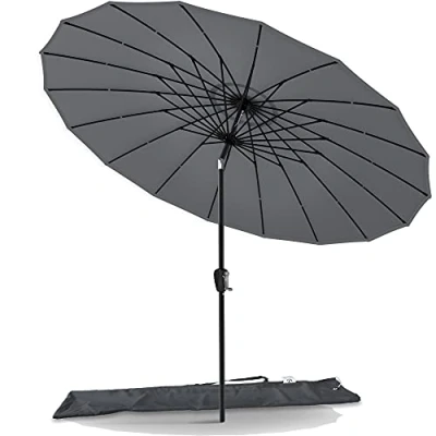 Afbeelding van vounot Tuinparasol, Shanghai, kantelbaar, 270 cm, met 18 baleinen, canvas, uv bescherming, voor balkon, terras, buiten, grijs