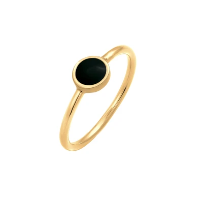 Afbeelding van Elli Dames Solitaire Stack Basis met Emaille Zwart in 925 sterling zilver Goud