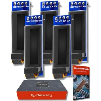 Afbeelding van AZDelivery 5 x 0,91 inch OLED 128 32 pixels SSD1306 I2C Display compatibel met Arduino en Raspberry Pi Inclusief E Book!