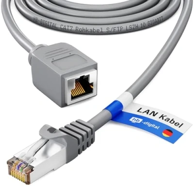 Afbeelding van HB DIGITAL 0,5m patchkabel verlenging Cat.7 RJ45 male &amp; female adapter grijs Ethernet verlenging, LAN netwerkkabel connector 10 Gbit/s Raw kabel S/FTP Halogeenvrij PIMF 600 MHz Cat7 Cat6a
