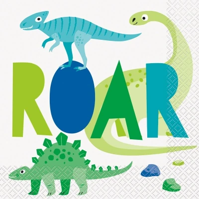 Afbeelding van Dinosaurus Blauw &amp; Groen Servetten 33x33cm 16 stuks