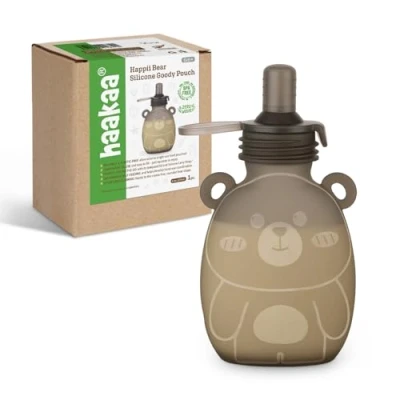 Afbeelding van haakaa Happii Bear siliconen goody zakje, herbruikbare babyvoeding zakjes voor zelfgemaakte biologische puree, sappen, smoothies en yoghurt perfect peuters kinderen 1 pak, 6 oz
