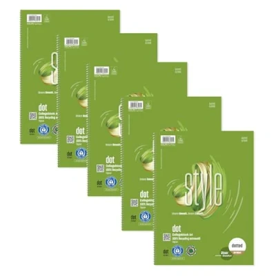 Afbeelding van Staufen 608573000 Green collegeblok, DIN A4, met gestippelde regel, 80 vel, 4 gaatjes, premium wit 70g/m² gerecycled papier, 5 stuks