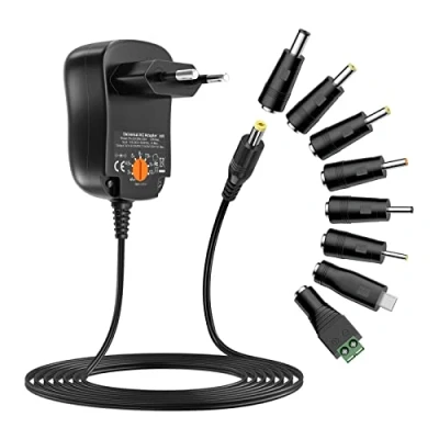 Afbeelding van Zolt 12 W AC naar DC schakelvoeding, 3 V, 4,5 5 6 7,5 9 1 A, universele voeding met 8 stekkers voor luidspreker, camera, lamp, tablet en meer huishoudelijke elektronica, max.