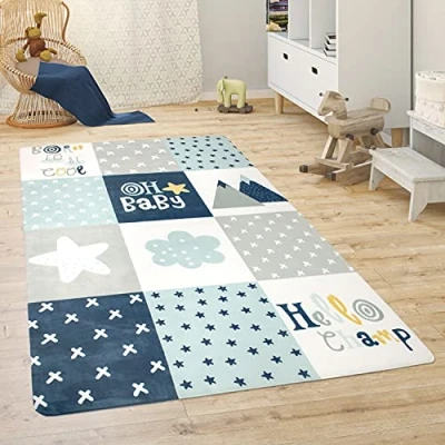 Afbeelding van Kindervloerkleed Kinderkamer Speelkleed Babykleed Dieren Regenboog Hart, Maat:120x160 cm, Kleur:Blauw