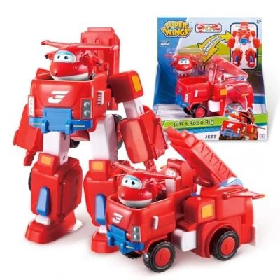 Afbeelding van Super Wings Transformations Plane Jett Robo Rig, groot speelfiguur voor kinderen, transformeerbaar speelgoed vliegtuig, voertuig en robotfiguur, kinderen vanaf 3 jaar 18 cm.