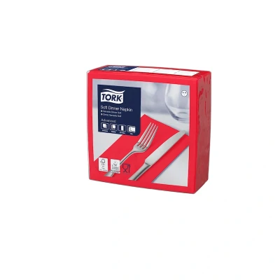 Afbeelding van Tork Soft Dinnerservet 39x39cm 3 laags 1/8 vouw Rood 477620