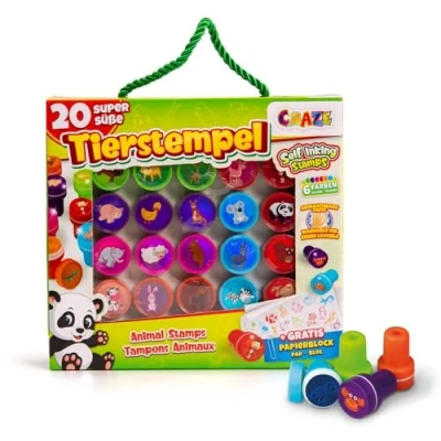Afbeelding van CRAZE Stempelkoffer 26 stempels voor kinderen diermotieven stempelset incl. papierblok in koffer afwasbaar 17784,Multi kleuren