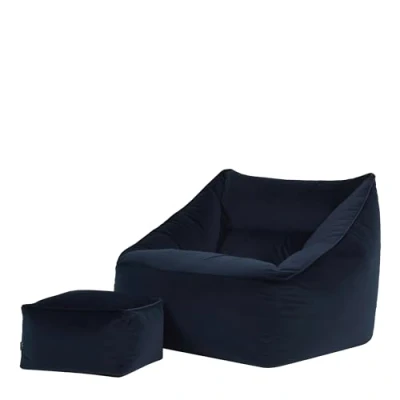 Afbeelding van icon “Natalia Fluwelen Zitzakfauteuil en Hocker, Middernachtblauw, XXL Zitzakstoel, Zitzak Volwassenen met Vulling, Woonkamerzitzakken