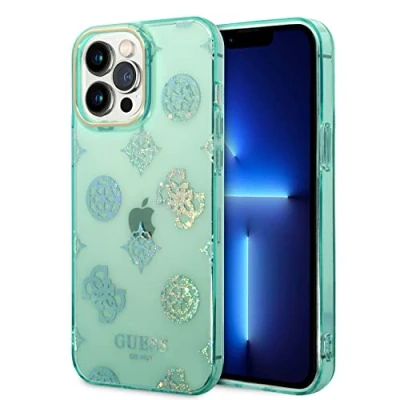Afbeelding van Apple iPhone 14 Pro Max Glitter Hoesje Kunststof Guess Hardcase/Backcover Turquoise Telefoonhoesje