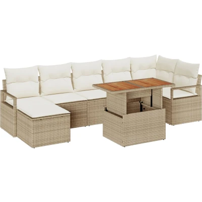 Afbeelding van vidaXL 8 Delig Tuinbankstel met Kussens Beige Poly Rattan Acacia