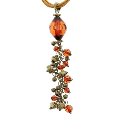 Afbeelding van Behave Oranje ketting van touw met lange kralen hanger