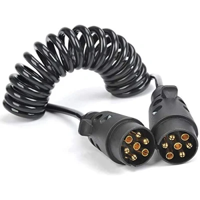 Afbeelding van JVJ Adapter stekker spiraalkabel 7 polig naar polige adapterkabel aanhanger verlengkabel 2 m mannelijk verbindingskabel aanhangerkabel auto minder 12V
