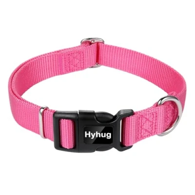 Afbeelding van Hyhug Huisdieren effen kleur klassieke reguliere zware basishalsband voor grote middelgrote en kleine honden, unieke ontwerpaanpassing triglide dia (gesp) kan naamplaatje accessoires worden bevestigd