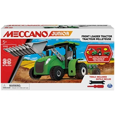 Afbeelding van Meccano Junior Tractor met voorlader bewegende delen en gereedschap S.T.E.A.M. bouwpakket