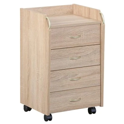 Afbeelding van Inter Link Ladekast met wieltjes en 4 laden Voorzien van zwenkwielen rolcontainer archiefkast LxPxH: 40x36x65 cm Sonoma eikenlook Novi