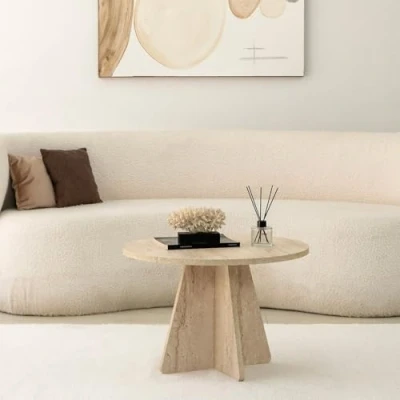 Afbeelding van Design salontafel Fungi D60cm Travertineffect Beige Menzzo
