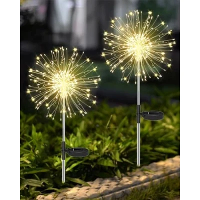 Afbeelding van Joysing Tuindecoratie tuinverlichting op zonne energie, voor buiten, 2 stuks, 120 leds, vuurwerk, 8 modi, paardenbloem, tuinsteker, waterdicht, solarlampen tuin, gazon, terras, decoratie, warmwit