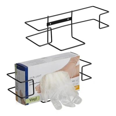 Afbeelding van Relaxdays handschoendispenser set van 2 ijzer wandhouder wegwerphandschoenen zwart