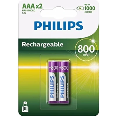 Afbeelding van Philips R03B2A80/10 AAA 800 mAh Oplaadbare Batterijen 2 stuks