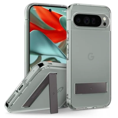 Afbeelding van Caseology Capella standaard voor Google Pixel 9 Pro XL hoes, [ingebouwde standaard] zijgreeppatronen beschermhoes Clear Charcoalgray