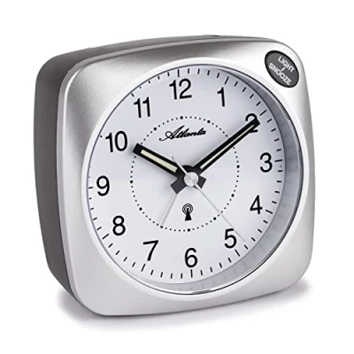 Afbeelding van Atlanta Wekker met licht Snooze Crescendo analoog zilver 1794/19, zilver, 8 x cm, Modern