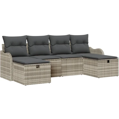 Afbeelding van vidaXL 6 Delige Tuin Sofa Set met Kussens Lichtgrijs Poly Rattan