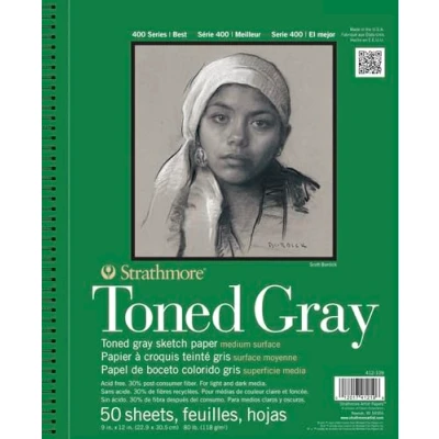 Afbeelding van Strathmore Pro Art papier getint schets spiraal pad 22,9 x 30,5 cm, 50 grijs vellen