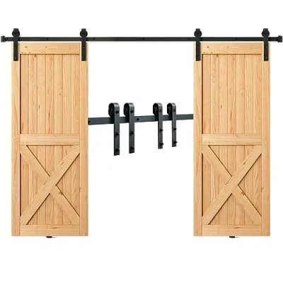 Afbeelding van VEVOR 244cm schuifdeurbeslag J vormig schuifdeursysteem met 2 delige rails 150kg draagvermogen Ideaal voor schuifdeuren een deurdikte van 32 45mm, deurbreedte 1,12 1,32m