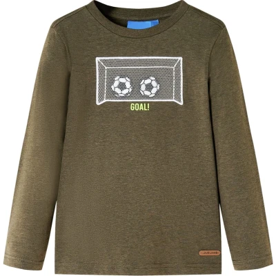 Afbeelding van Kindershirt met lange mouwen doelprint 140 gemleerd kakikleur