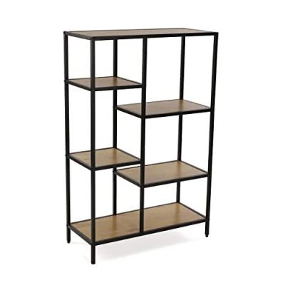 Afbeelding van Versa Cedric Industriële stijl bibliotheek wandplank, met 6 legplanken of planken, Afmetingen (H x B H) 109 30 70 cm, Hout en metaal, Kleur Zwart bruin