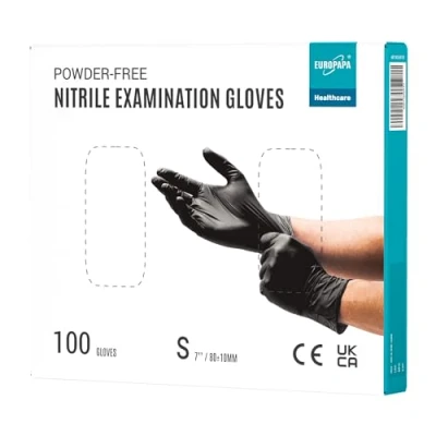 Afbeelding van EUROPAPA® Wegwerphandschoenen, onderzoekshandschoenen, nitril handschoenen, poedervrij, zonder latex, niet steriel, latexvrij, disposible handschoenen (S, Zwart)