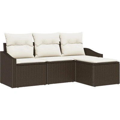 Afbeelding van vidaXL 4 delige Tuinsofa Set met Kussens Bruin Poly Rattan