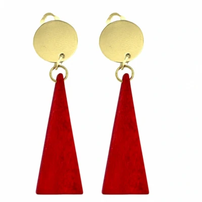 Afbeelding van Clip oorbellen Rood hout Saheli goudkleurig geen gaatje Charme Bijoux