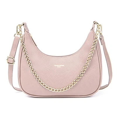 Afbeelding van David Jones Handtas met schouderriem, heuptas, dames, tas kettingen, kunstleer, stijf, onder de schouder, arm, tas, stadstas, modieus, elegant, Roze, Eén maat, Elegant