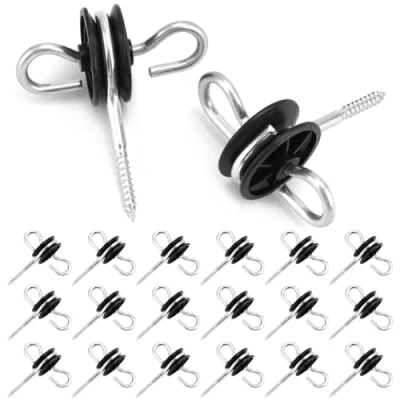 Afbeelding van QWORK® Set van 20 ringisolatoren, dubbele haken voor schrikdraad, poortgreepisolatoren met haak, ringisolatoren weideomheiningen, touwen, draden en strengen.