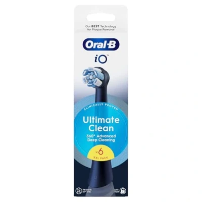 Afbeelding van Oral B iO Ultieme Clean, originele vervangende borstelkoppen, 6 stuks, zwart, voor elektrische tandenborstels iO, grondige verwijdering van bacteriële plaque