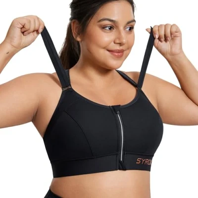 Afbeelding van SYROKAN Sport BH Vrouwen Sterke Ondersteuning wired BH&#039;s Voorsluiting Gewatteerd Non Goede zwart 75F