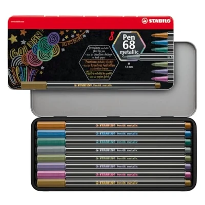 Afbeelding van Viltstift STABILO Pen 68/8 medium metallic assorti blik à 8 stuks