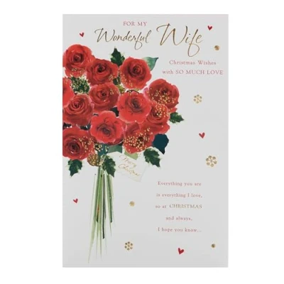 Afbeelding van UK Greetings Kerstkaart voor vrouw rood bloemenontwerp