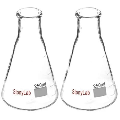 Afbeelding van StonyLab (2 Stuks) 250 ml Erlenmeyer Glazen Kolven met Smalle Mond en Stevige Rand (250 Past 6# Rubberen Stop)