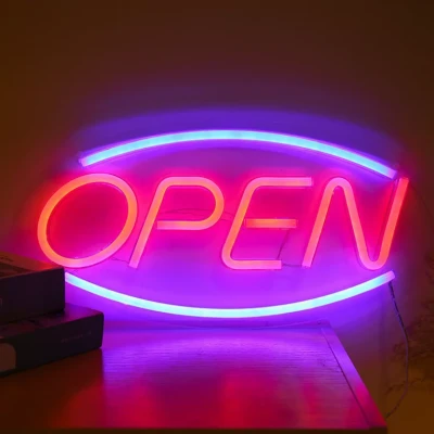 Afbeelding van LED Neon Wandlamp &quot;Open&quot;, Op USB, 45x22x2cm, Blauw / Roze