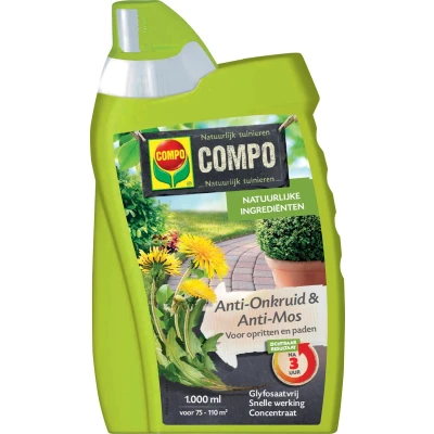 Afbeelding van COMPO Anti Onkruid &amp; Mos Opritten Paden natuurlijke ingrediënten concentraat eerste resultaten binnen 3 uur fles 1L (75 110 m²)